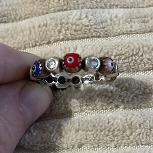 Sterling Silver, CZ and Brass Evil Eye Stackable Ring